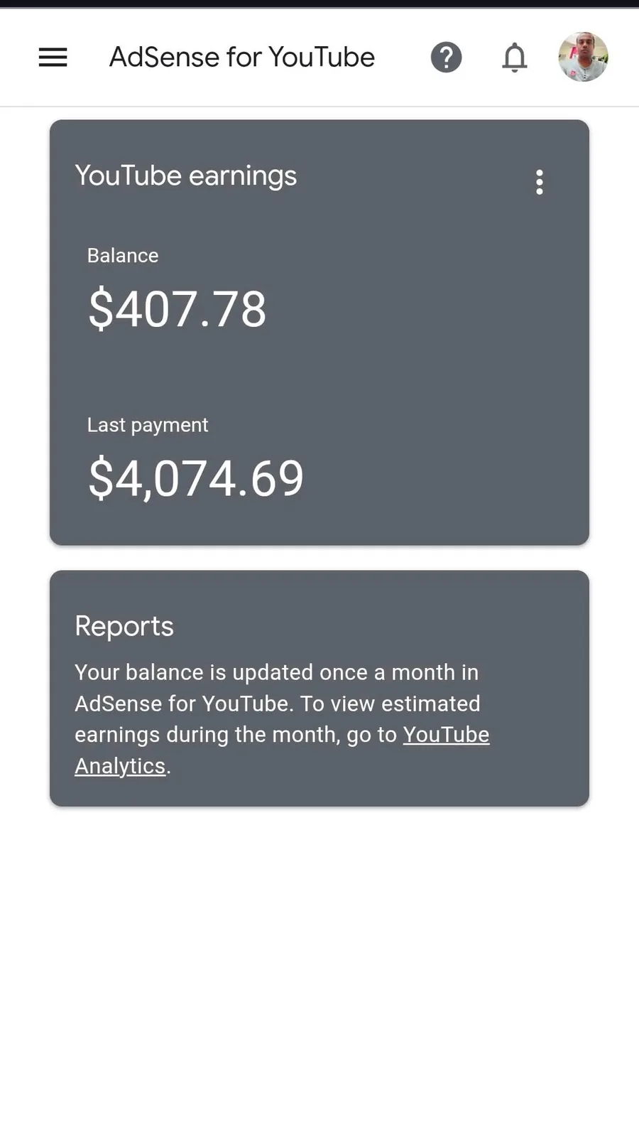 Channel dashboard shared by Abdul