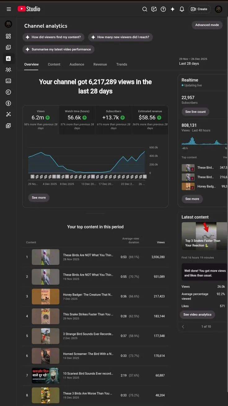 Channel dashboard shared by @shortsgrind