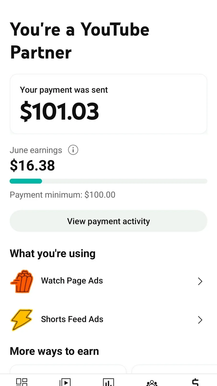 Channel dashboard shared by Ellie